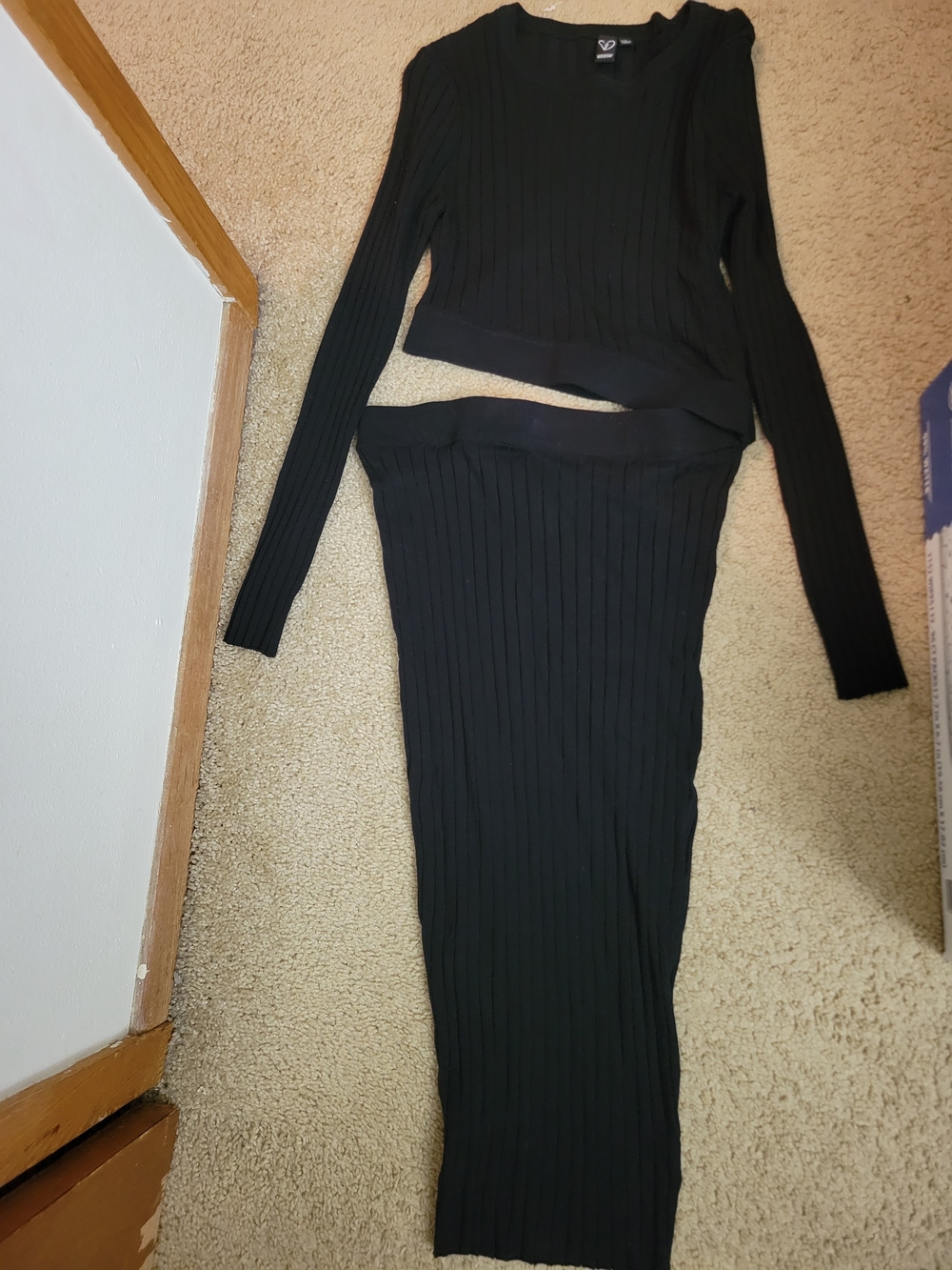Windsor Black Ribbed Long-Sleeve Dress
